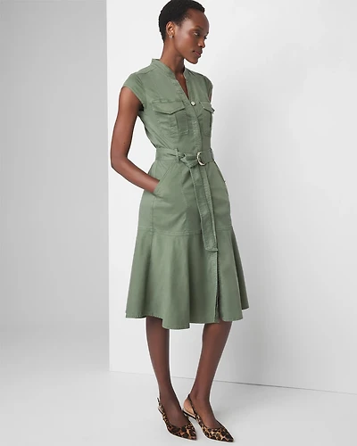 Cap Sleeve Utility Shirt Dress