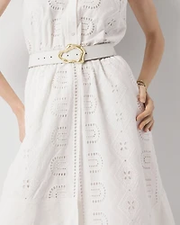 Leather Belt with Gold Sculptural Buckle