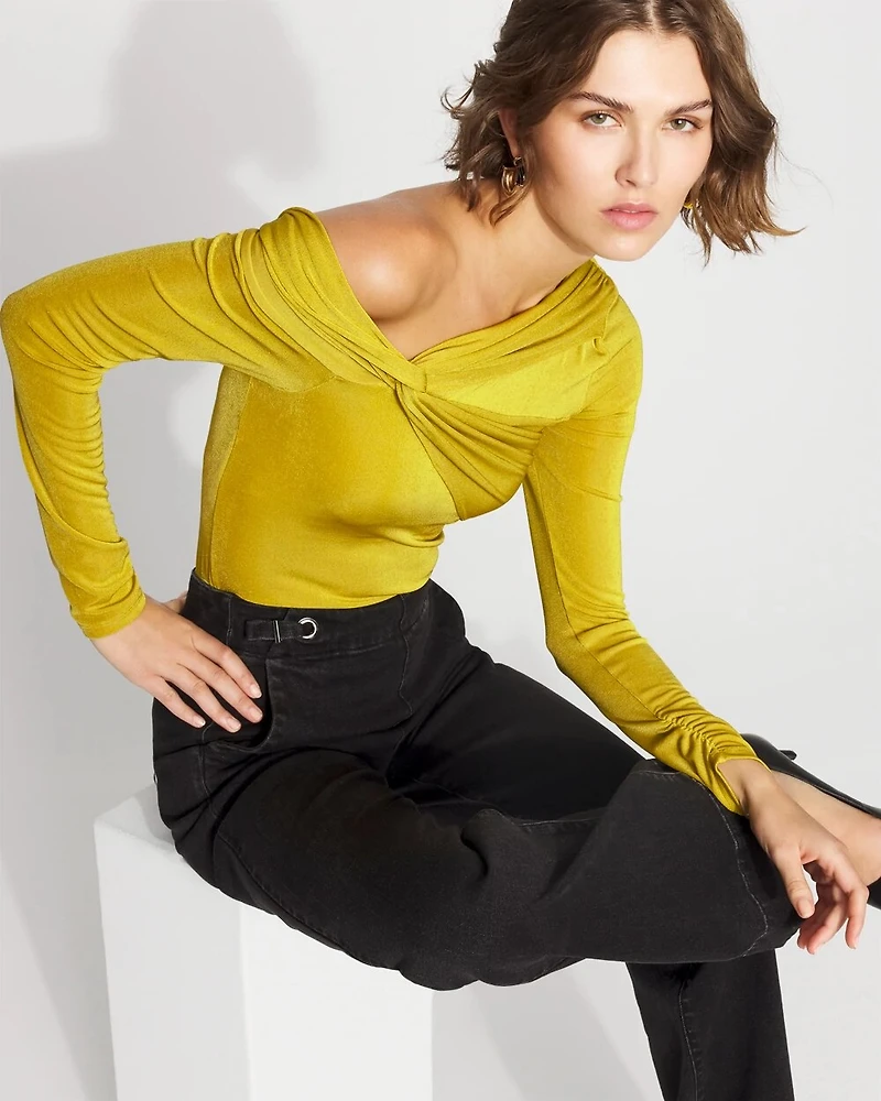 Draped Jersey Top with Twist Details