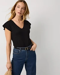 Pleat Sleeve V-neck Tee