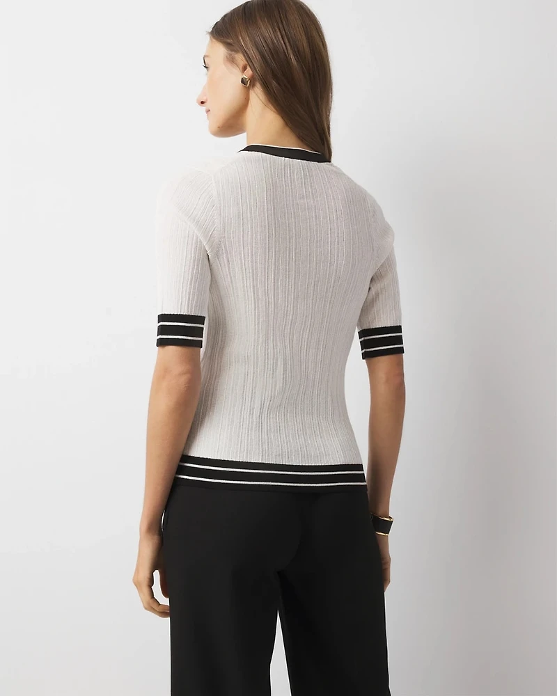 Elbow-Sleeve Henley Sweater