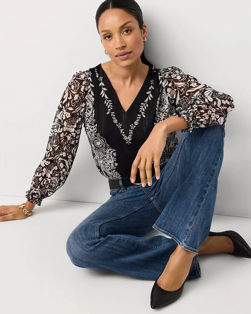 Metallic V-neck Blouse