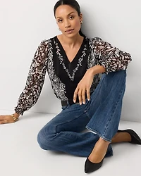 Metallic V-neck Blouse