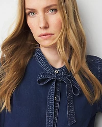 Tie-Neck Denim Shirt