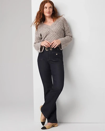 High-Rise Patch Pocket Bootcut Jeans