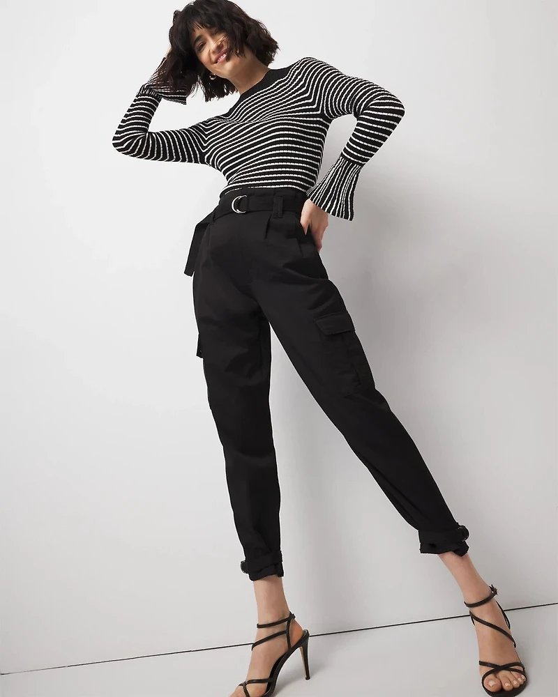 Petite Striped Flared Cuff Sweater