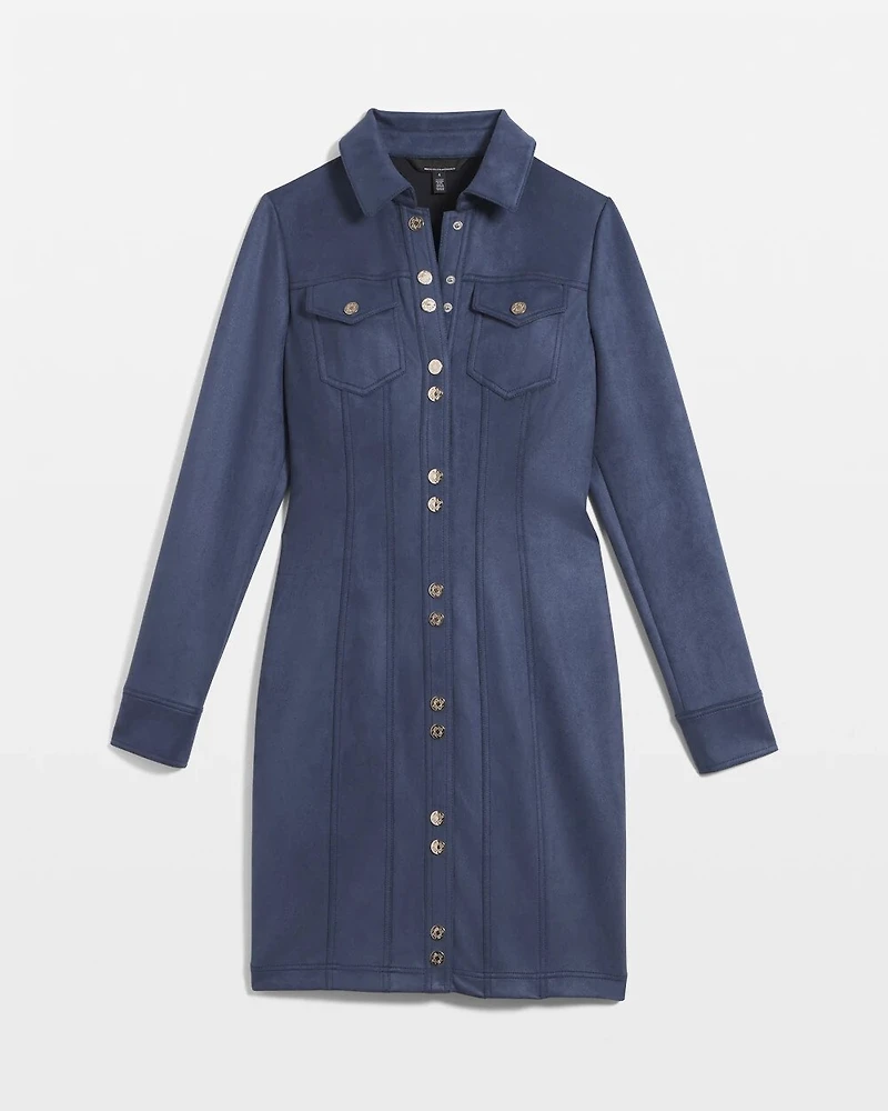 Long Sleeve Faux Suede Shacket Dress