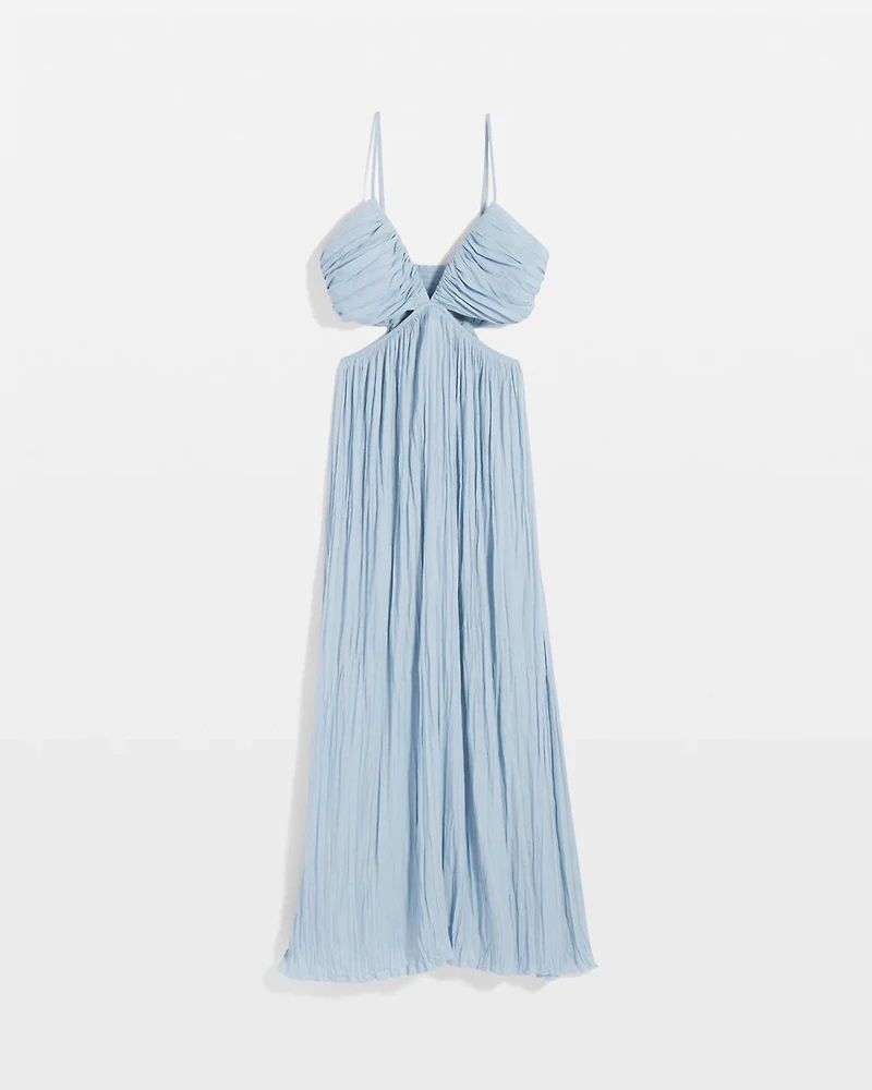 Textured Satin Cutout Midi Dress