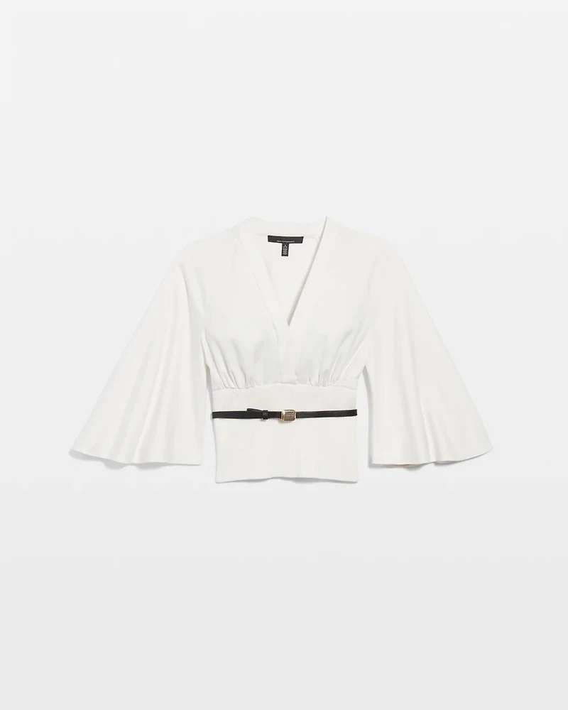 Knit Mix Surplice Blouse