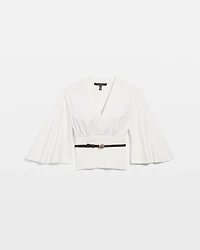 Knit Mix Surplice Blouse