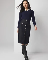 Button Front Denim Midi Skirt