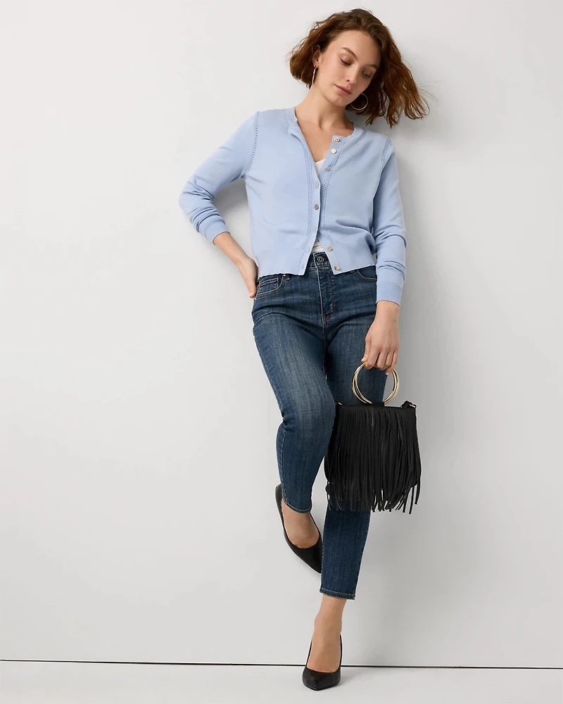 Crewneck Button-Front Cardigan