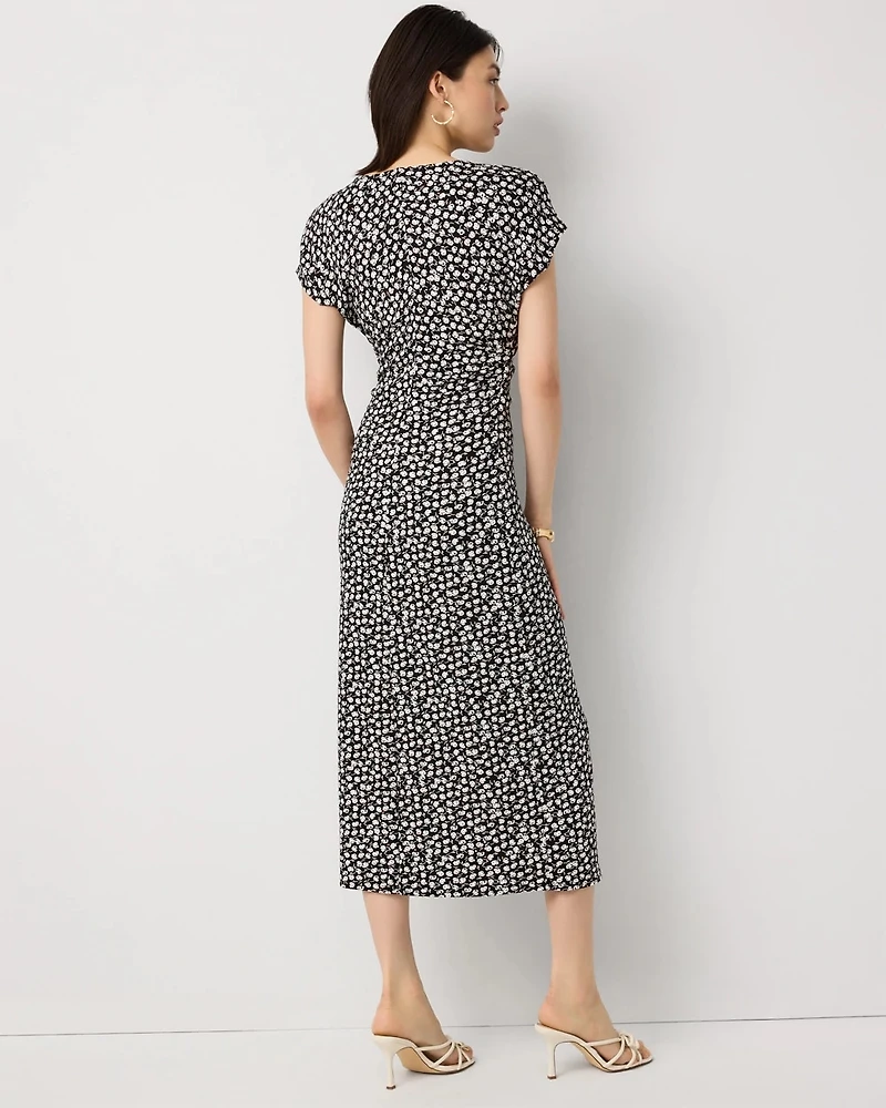 Gathered Waist Short Sleeve Midi Dress