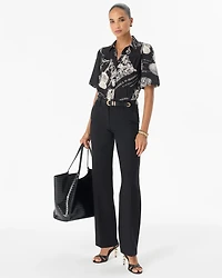Matte Satin Y-neck Button Front Shirt