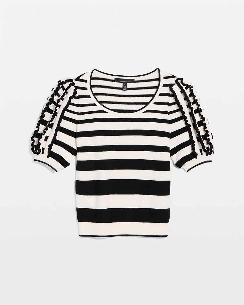 Striped Short Sleeve Pullover Sweater