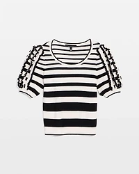 Striped Short Sleeve Pullover Sweater