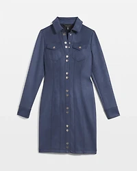 Long Sleeve Faux Suede Shacket Dress