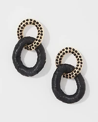 Black Raffia + Crystal Drop Earrings