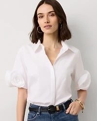 Rosette Sleeve Poplin Shirt