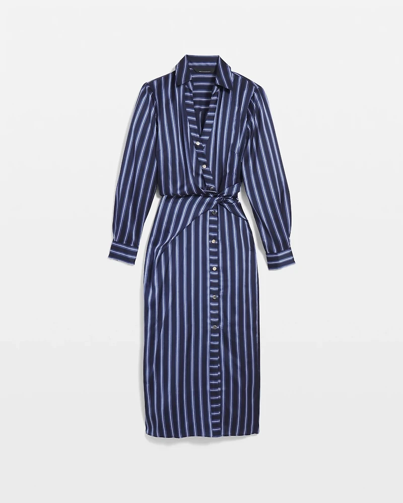 Satin Striped Wrap Dress