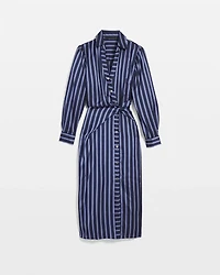 Satin Striped Wrap Dress
