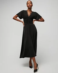 Short-Sleeve Ruched Front Midi Dress