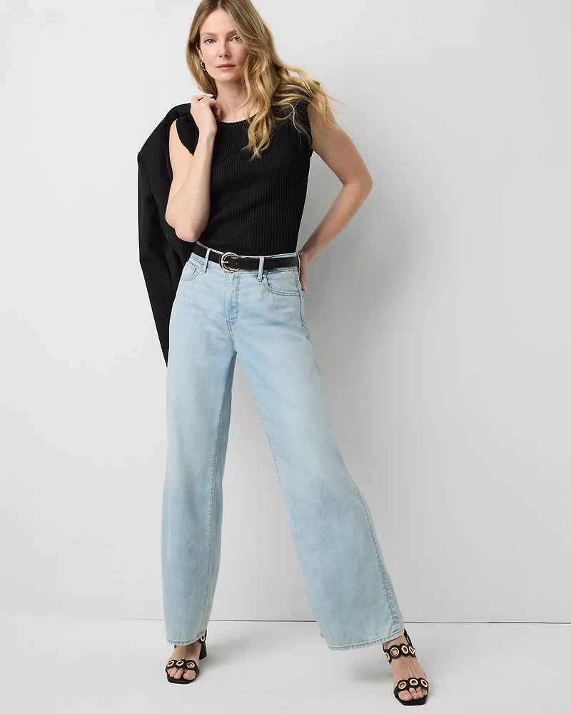 Petite Mid Rise Wide Leg Featherweight Jean