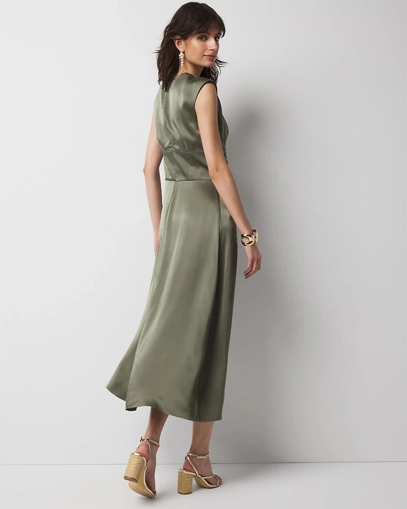 Satin Flutter Sleeve Midi Dress
