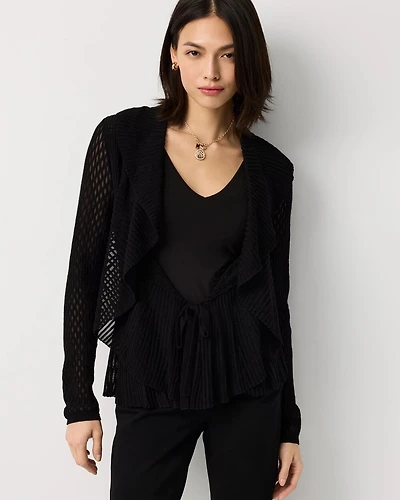 Petite Long Sleeve Pointelle Peplum Cardigan