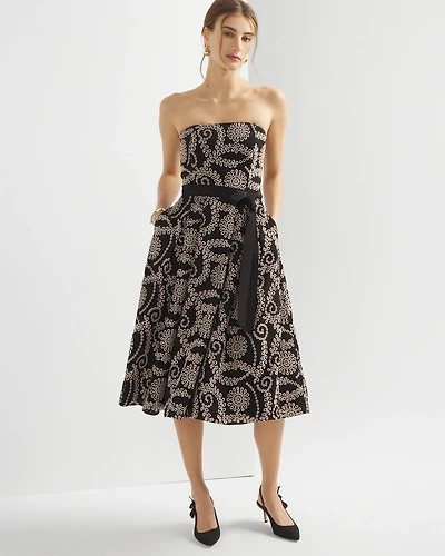 Strapless Embroidered Midi Dress
