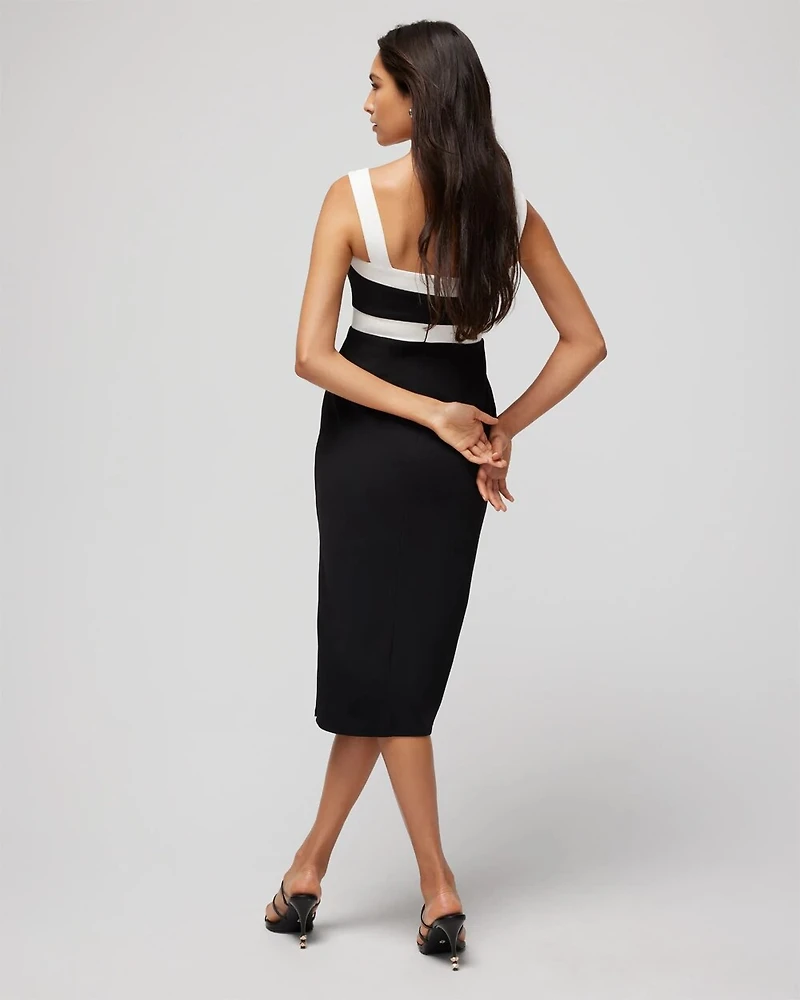 Sleeveless Square Neck Contrast Midi Dress