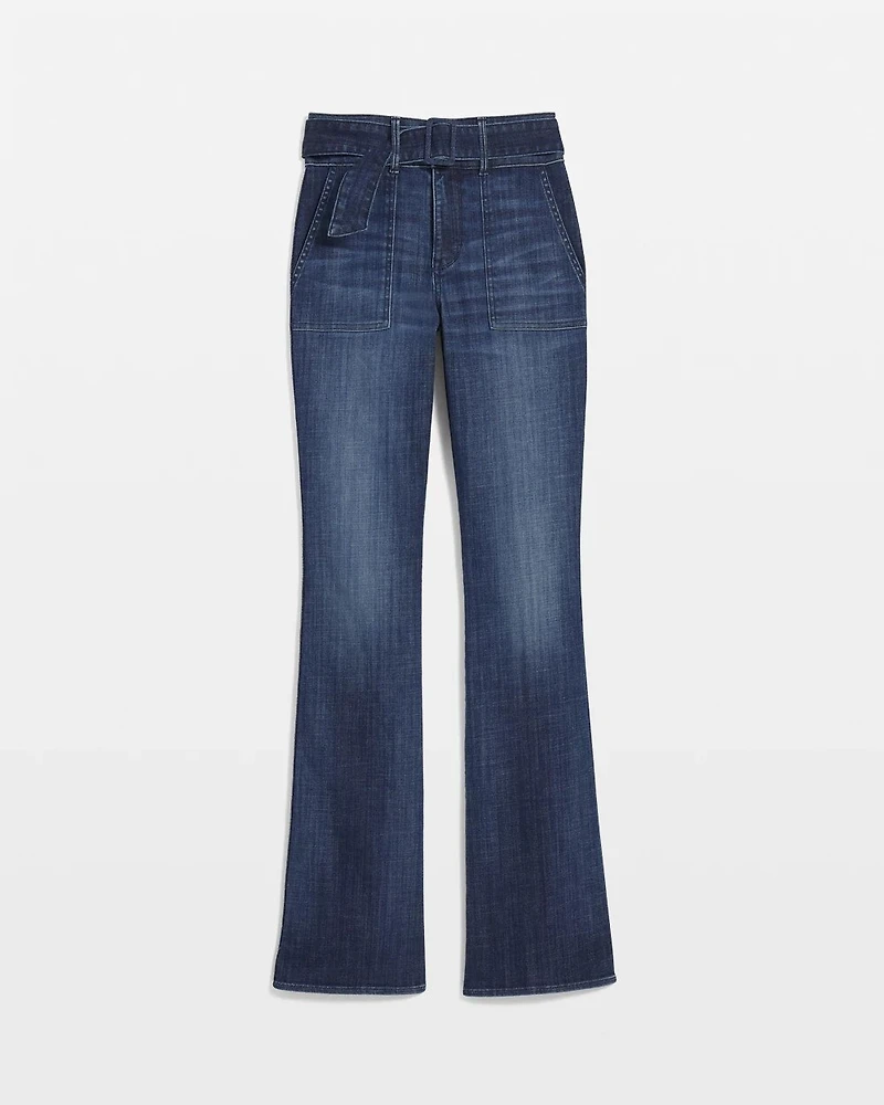 High-Rise Belted Skinny Flare Jeans
