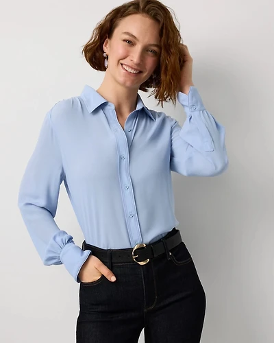 Petite Long Sleeve Soft Shirt with Piping
