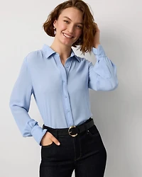 Petite Long Sleeve Soft Shirt with Piping