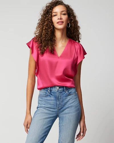 Flutter-Sleeve V-Neck Top
