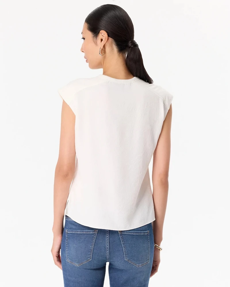 Ribbed Trim Satin Tee