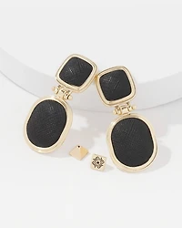 Black Textured Leather Drop Earrings