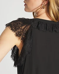 Lace Trim Flutter-Sleeve Shell