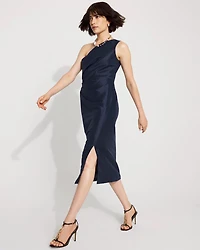 Petite One-Shoulder Stretch Taffeta Midi Dress
