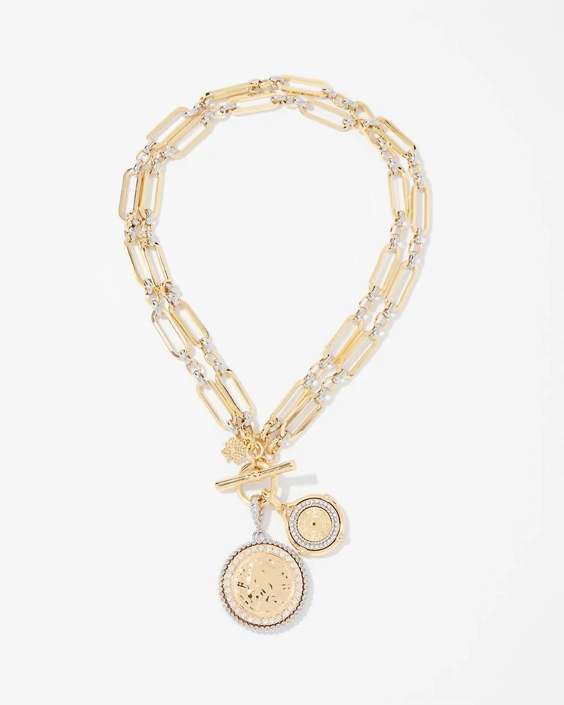 Mixed-Metal Convertible Toggle Coin Necklace