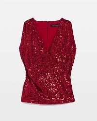 Sequin Surplice Sleeveless Top