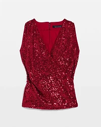 Sequin Surplice Sleeveless Top