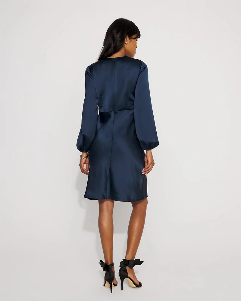 Balloon Sleeve Satin Dress