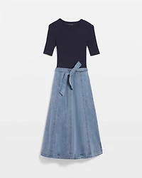 Sweater + Denim Midi Dress