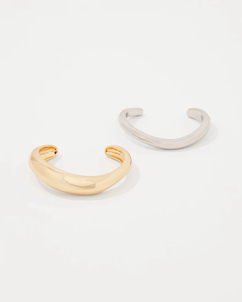 Silver + Gold Sculptural Cuff 2 Pack