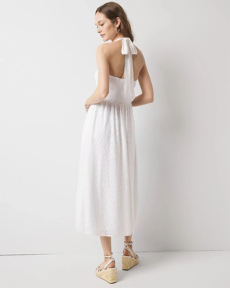 Eyelet Halter Midi Dress