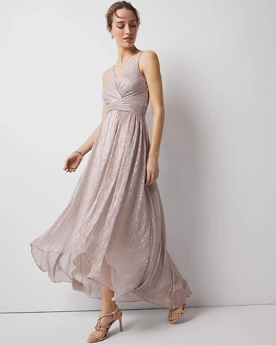 Petite Twist-Front Pleated Midi Dress