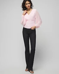 Long Sleeve Pleated Crepe Blouse