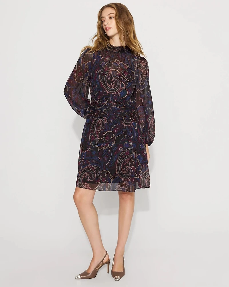 Paisley Mockneck Chiffon Dress
