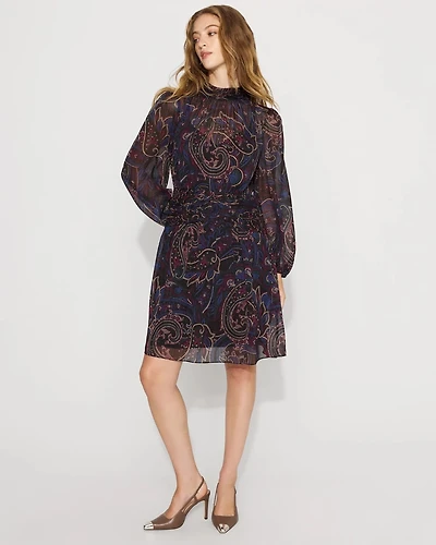Paisley Mockneck Chiffon Dress